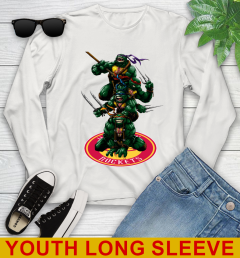 NBA Basketball Houston Rockets Teenage Mutant Ninja Turtles Shirt Youth Long Sleeve 12