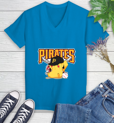 MLB Pikachu Baseball Sports Pittsburgh Pirates Women's V-Neck T-Shirt 7