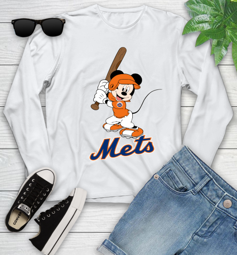 MLB Baseball New York Mets Cheerful Mickey Mouse Shirt Youth Long Sleeve 2