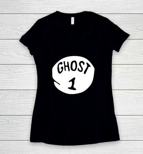 Ghost 1 Trick or Treat Simple Group Halloween Costume Women's V-Neck T-Shirt