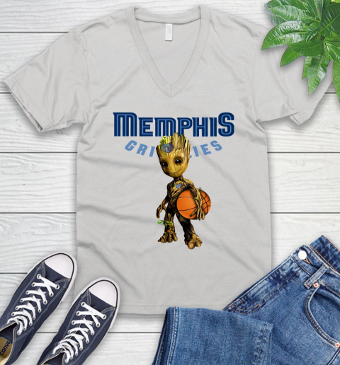 Memphis Grizzlies NBA Basketball Groot Marvel Guardians Of The Galaxy V-Neck T-Shirt
