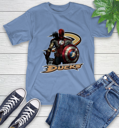 NHL Captain America Thor Spider Man Hawkeye Avengers Endgame Hockey Anaheim Ducks T-Shirt 11