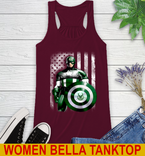 Milwaukee Bucks NBA Basketball Captain America Marvel Avengers American Flag Shirt Racerback Tank 2