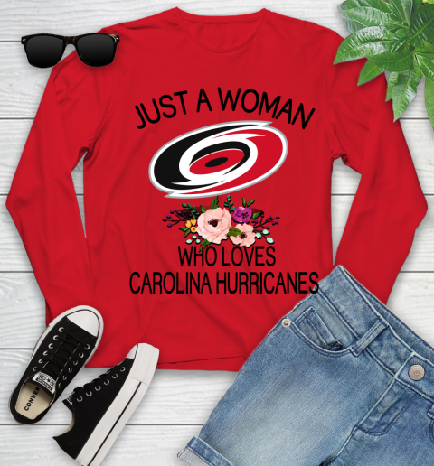 NHL Just A Woman Who Loves Carolina Hurricanes Hockey Sports Youth Long Sleeve 8