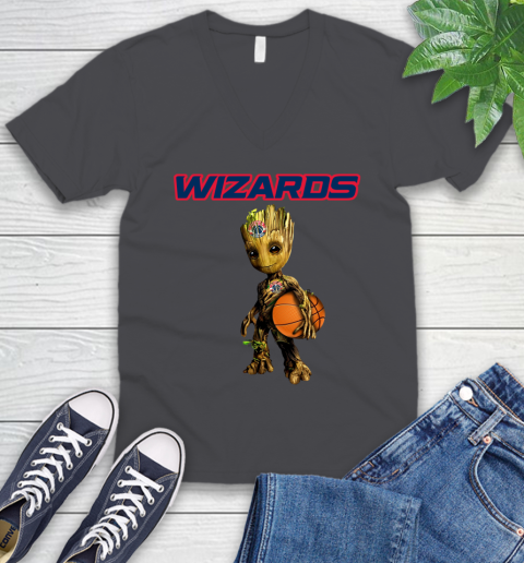 Washington Wizards NBA Basketball Groot Marvel Guardians Of The Galaxy V-Neck T-Shirt 5