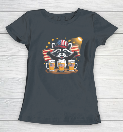 Raccoon red white and brew Funny Independence Day 4th of July Women's T-Shirt 3