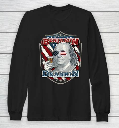 Beer Lover Funny Shirt Benjamin Drankin  Funny and Patriotic 4th of July Independence Day Long Sleeve T-Shirt