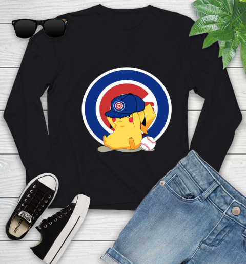 MLB Pikachu Baseball Sports Chicago Cubs Youth Long Sleeve 2