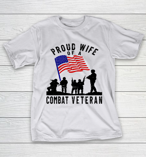 Veteran Shirt Proud Wife of a Combat Veteran Retro US Flag Military Family T-Shirt 19