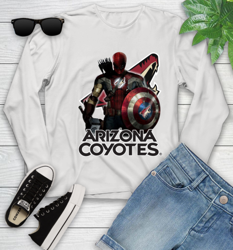 NHL Captain America Thor Spider Man Hawkeye Avengers Endgame Hockey Arizona Coyotes Youth Long Sleeve
