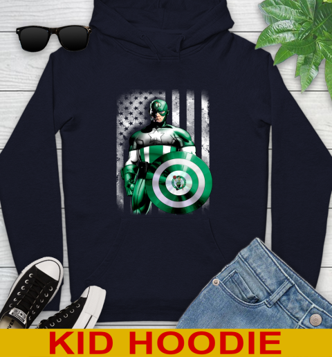 Boston Celtics NBA Basketball Captain America Marvel Avengers American Flag Shirt Youth Hoodie 3