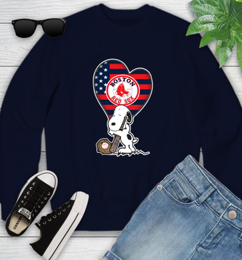 Boston Red Sox MLB Baseball The Peanuts Movie Adorable Snoopy Youth Sweatshirt 3
