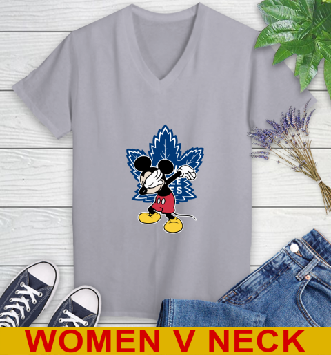 Toronto Maple Leafs NHL Hockey Dabbing Mickey Disney Sports Women's V-Neck T-Shirt 5