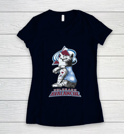 NHL My Cat Loves Colorado Avalanche Hockey Women's V-Neck T-Shirt 2