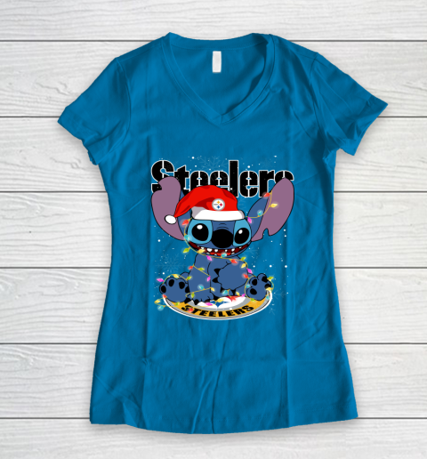Pittsburgh Steelers NFL Football noel stitch Christmas Women's V-Neck T-Shirt 4