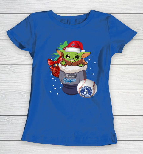 Los Angeles Dodgers Christmas Baby Yoda Star Wars Funny Happy MLB Women's T-Shirt 9