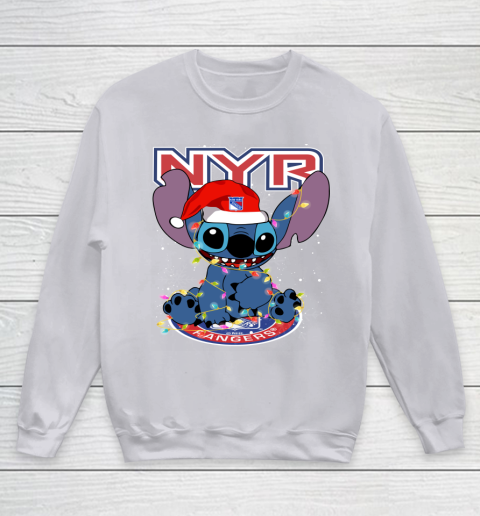New York Rangers NHL Hockey noel stitch Christmas Youth Sweatshirt 2