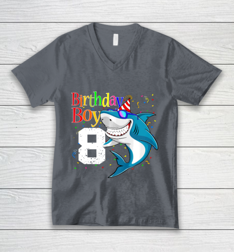 Kids 8th Birthday Boy Shark Shirts 8 Jaw Some Four Tees Boys 8 Years Old V-Neck T-Shirt 4