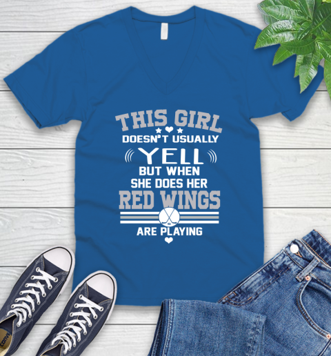 Detroit Red Wings NHL Hockey I Yell When My Team Is Playing V-Neck T-Shirt 5