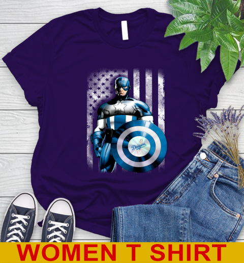 Los Angeles Dodgers MLB Baseball Captain America Marvel Avengers American Flag Shirt Women's T-Shirt 4