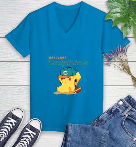 NFL Pikachu Football Sports Miami Dolphins Women's V-Neck T-Shirt 7