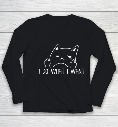 I Do What I Want Funny Adult Humour Cat Middle Finger Meme Youth Long Sleeve