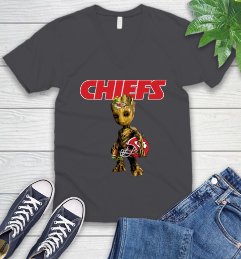Kansas City Chiefs NFL Football Groot Marvel Guardians Of The Galaxy V-Neck T-Shirt 5