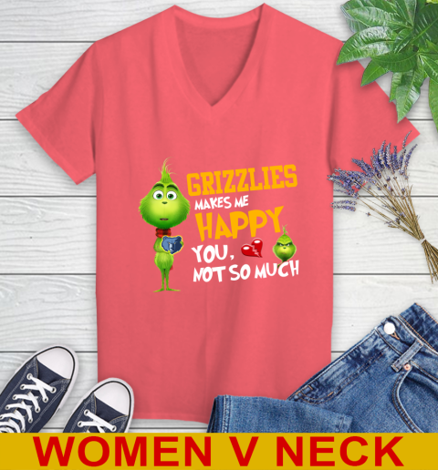 NBA Memphis Grizzlies Makes Me Happy You Not So Much Grinch Basketball Sports Women's V-Neck T-Shirt 6
