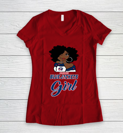 Columbus Blue Jackets Girl NHL Women's V-Neck T-Shirt 10