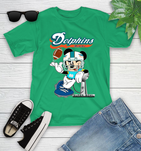 NFL Miami Dolphins Mickey Mouse Disney Super Bowl Football T Shirt Youth T-Shirt 6