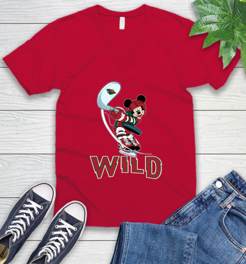 NHL Hockey Minnesota Wild Cheerful Mickey Mouse Shirt V-Neck T-Shirt 7
