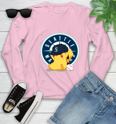 MLB Pikachu Baseball Sports Seattle Mariners Youth Long Sleeve 10