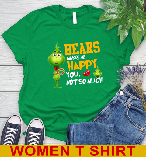 NFL Chicago Bears Makes Me Happy You Not So Much Grinch Football Sports Women's T-Shirt 7