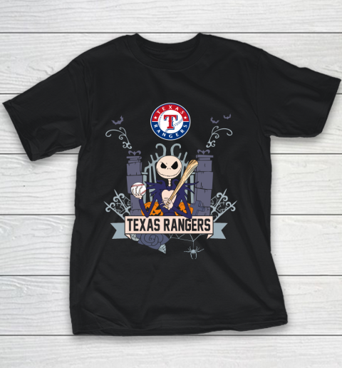 MLB Texas Rangers Baseball Jack Skellington Halloween Youth T-Shirt