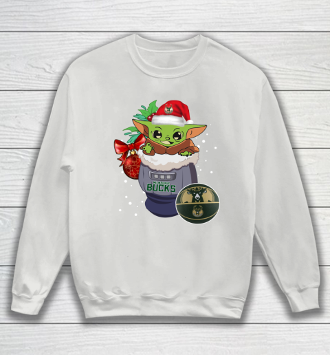 Milwaukee Bucks Christmas Baby Yoda Star Wars Funny Happy NBA Sweatshirt 5