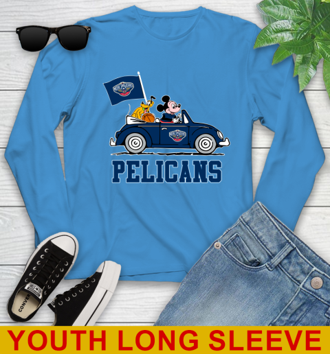 NBA Basketball New Orleans Pelicans Pluto Mickey Driving Disney Shirt Youth Long Sleeve 8