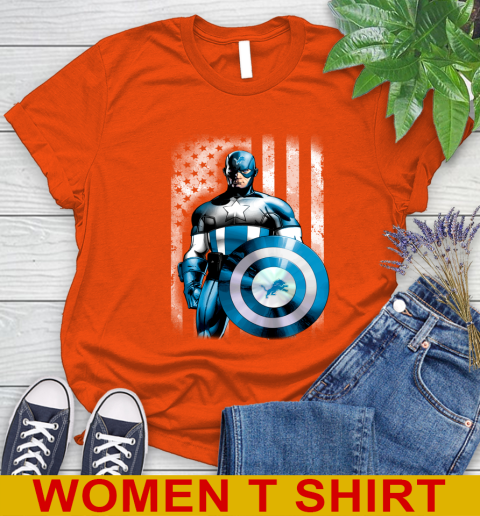Detroit Lions NFL Football Captain America Marvel Avengers American Flag Shirt Women's T-Shirt 3