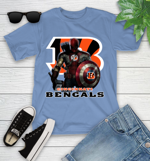 NFL Captain America Thor Spider Man Hawkeye Avengers Endgame Football Cincinnati Bengals Youth T-Shirt 11