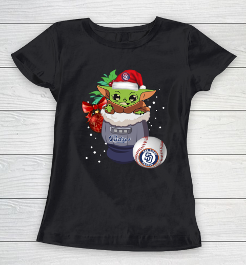 San Diego Padres Christmas Baby Yoda Star Wars Funny Happy MLB Women's T-Shirt 2
