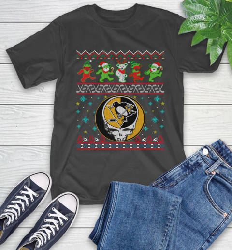 Christmas Ugly NHL Pittsburgh Penguins Grateful Dead Rock Band Skull Hockey Sports T-Shirt