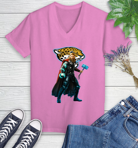 NFL Thor Avengers Endgame Football Jacksonville Jaguars Women's V-Neck T-Shirt 14