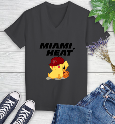 NBA Pikachu Basketball Sports Miami Heat Women's V-Neck T-Shirt 8