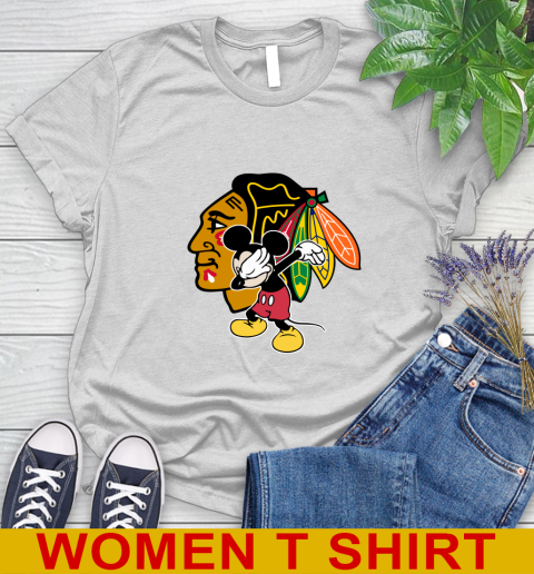 Chicago Blackhawks NHL Hockey Dabbing Mickey Disney Sports Women's T-Shirt