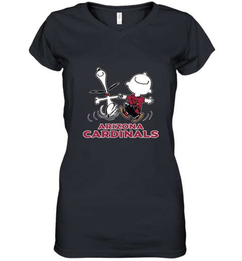 Snoopy And Charlie Brown Happy Arizona Cardinals Fans Women's V-Neck T-Shirt