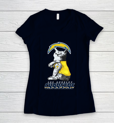 NFL Football My Cat Loves Los Angeles Chargers Women's V-Neck T-Shirt 2