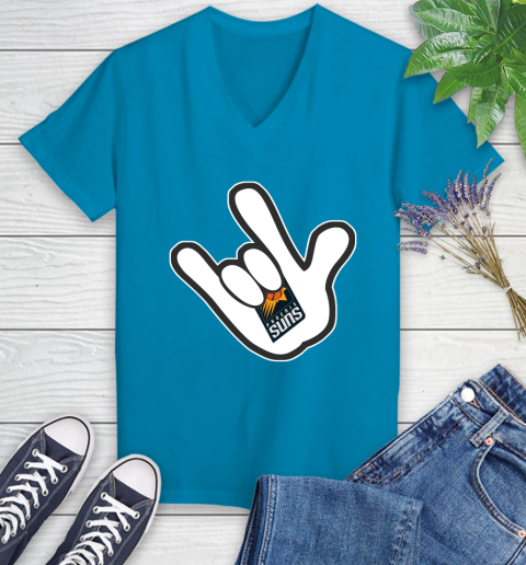 Phoenix Suns NBA Basketball Mickey Rock Hand Disney Women's V-Neck T-Shirt 7