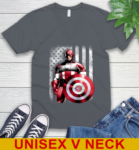 Atlanta Hawks NBA Basketball Captain America Marvel Avengers American Flag Shirt V-Neck T-Shirt 4