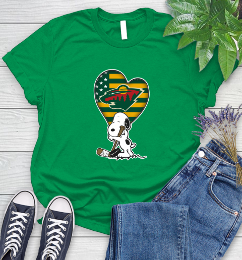 Minnesota Wild NHL Hockey The Peanuts Movie Adorable Snoopy Women's T-Shirt 6