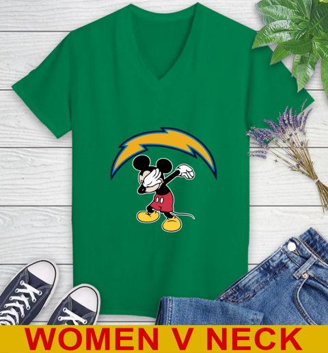 San Diego Chargers NFL Football Dabbing Mickey Disney Sports Women's V-Neck T-Shirt 6