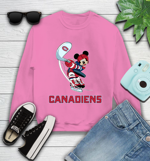 NHL Hockey Montreal Canadiens Cheerful Mickey Mouse Shirt Youth Sweatshirt 6
